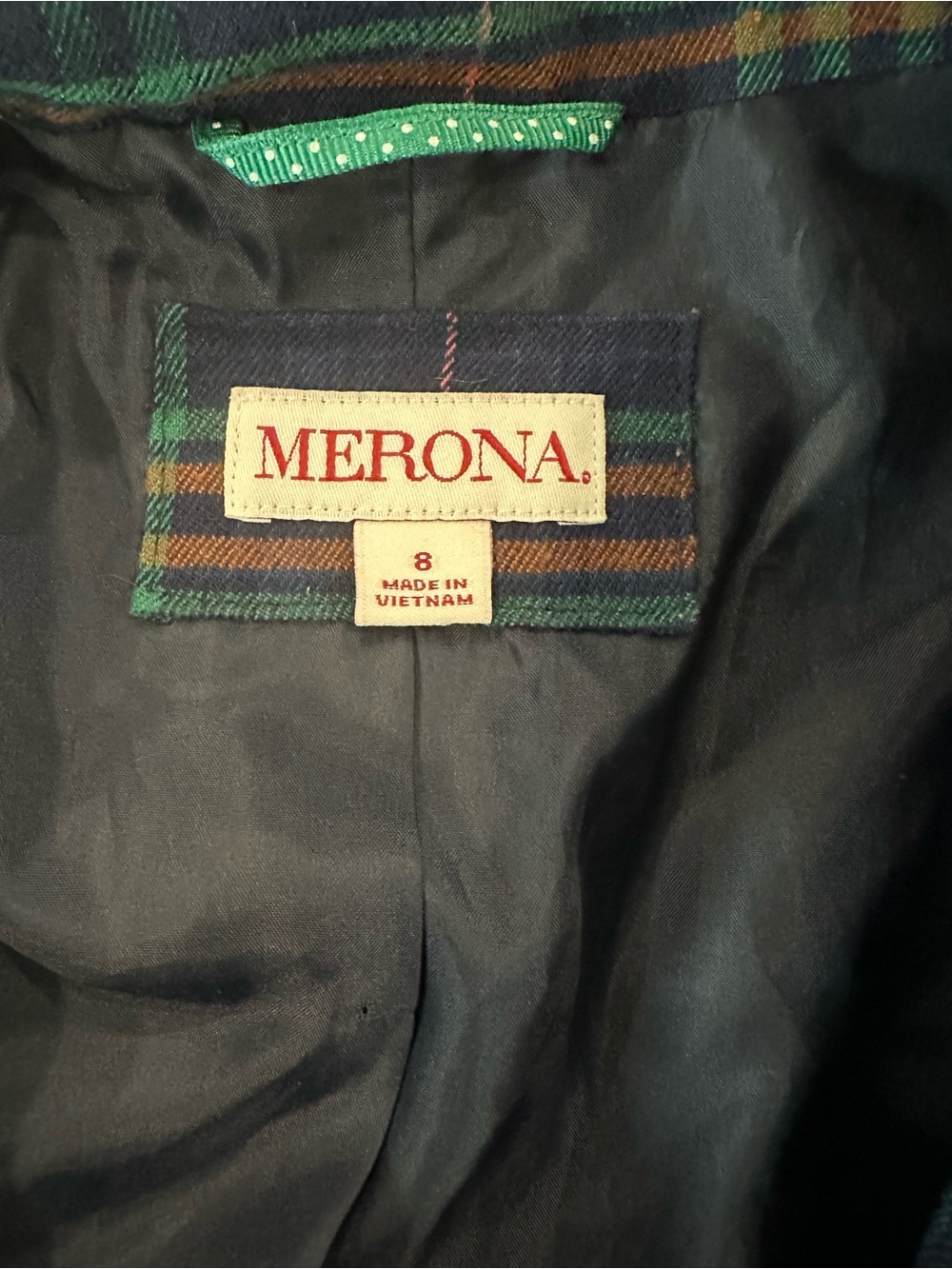 Vintage Merona Navy and Green Plaid Single-Button Blazer - Picture 7 of 8